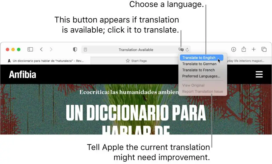 Translate a webpage in Safari on Mac Translate a webpage in Safari on Mac